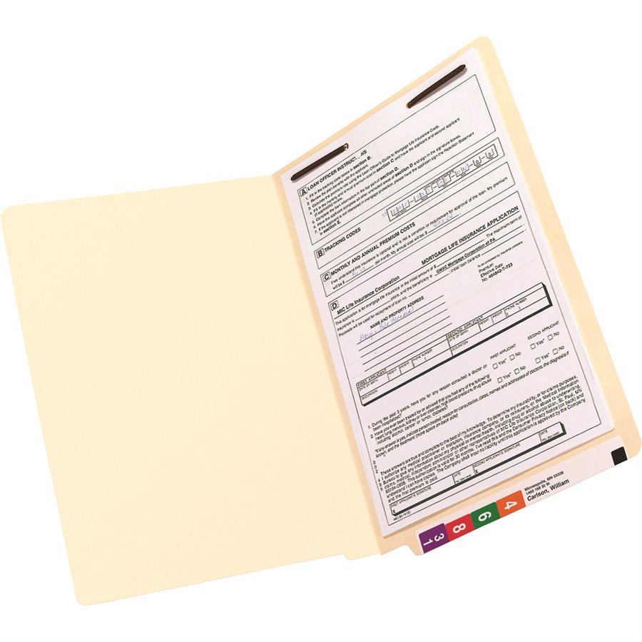 Chemise à dossier à onglet latéral avec fixateur — format légal
