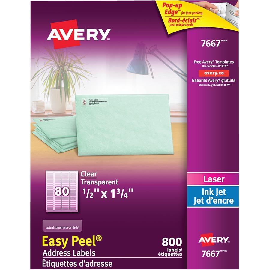 Étiquettes d'adresse transparentes Easy Peel® — 1/2 x 1-3/4" (800)