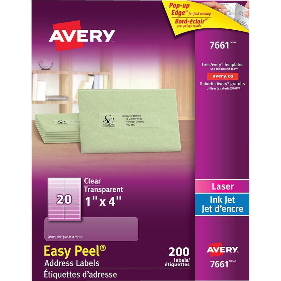 Étiquettes d'adresse transparentes Easy Peel® — 1 x 4" (200)
