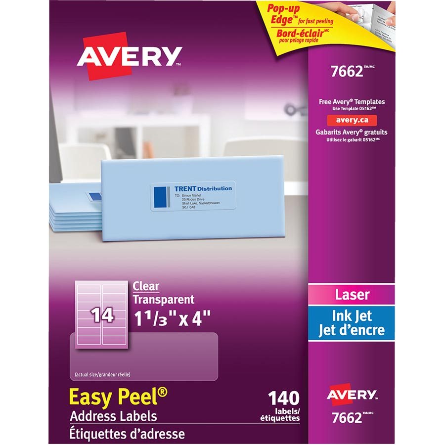 Étiquettes d'adresse transparentes Easy Peel® — 1-1/3 x 4" (140)
