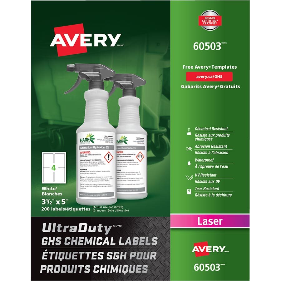 Étiquettes SGH pour produits chimiques UltraDuty™ — 3-1/2 x 5” (200)