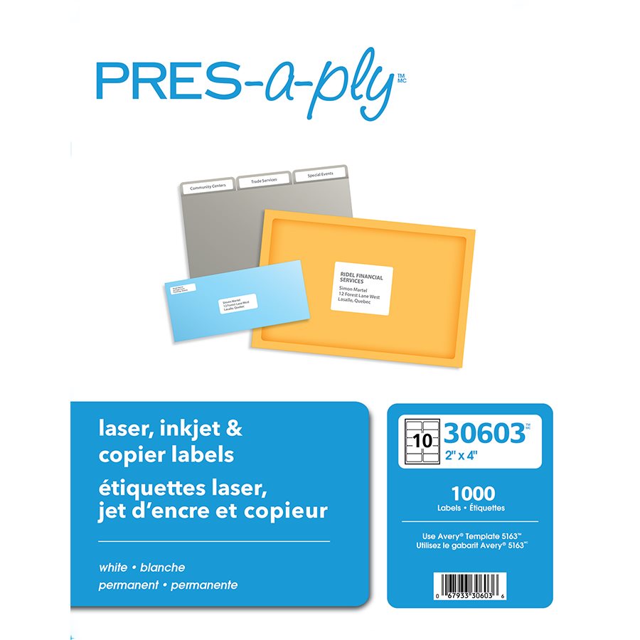 Étiquettes pour imprimante laser, jet d'encre et copieurs — 4 x 2" (1000)