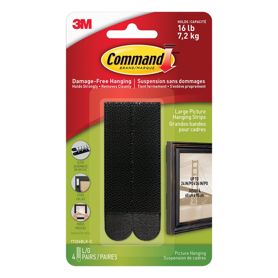 Bandes pour tableaux Command™ — noir, capacité jusqu'à16 lb