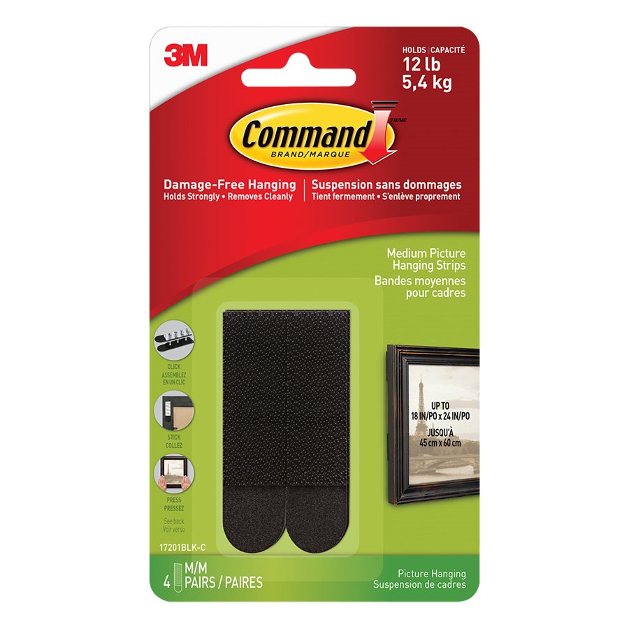 Bandes pour tableaux Command™ — noir, capacité jusqu'à 12 lb