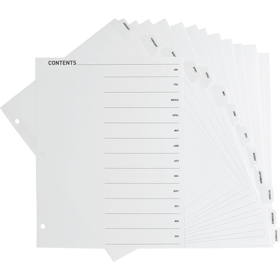 Intercalaires à onglet imprimable — blanc. 1 jeu