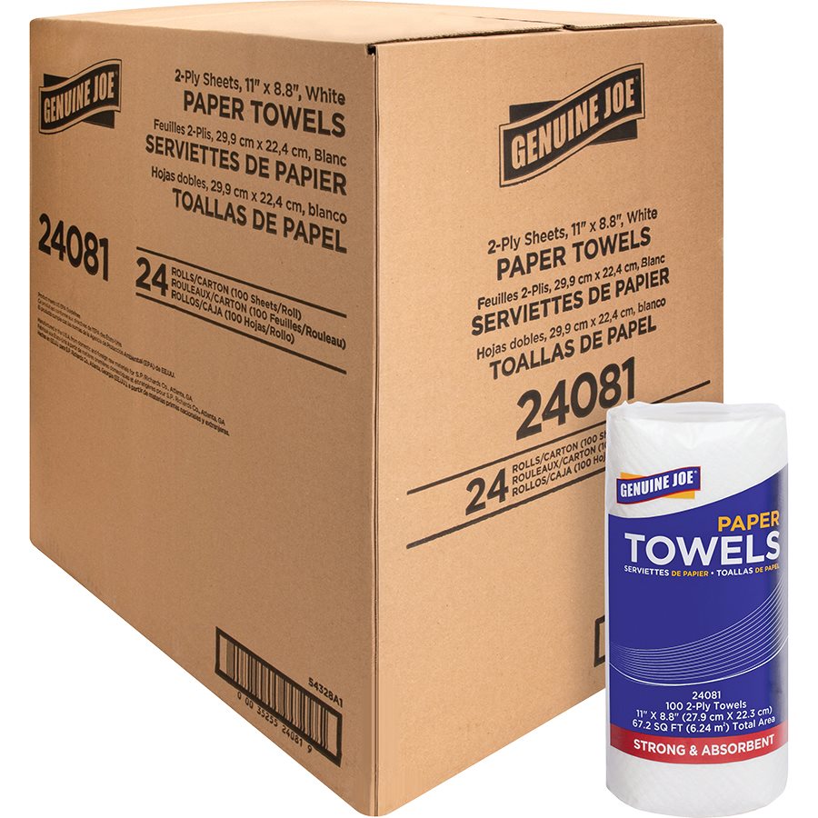 Serviettes de papier en rouleau — 100 serviettes - 11 x 8-4/5 po. (bte 24)